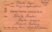 Fekete Lajos levele az első világháborúból
